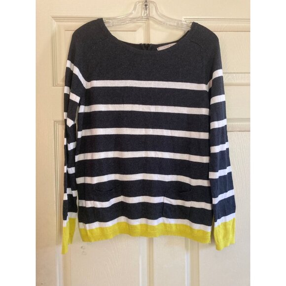 LOFT  Gray, White and Yellow Striped Sweater Size Medium - Picture 1 of 6